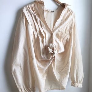 Vintage Paneled Pleated Button Up Blouse